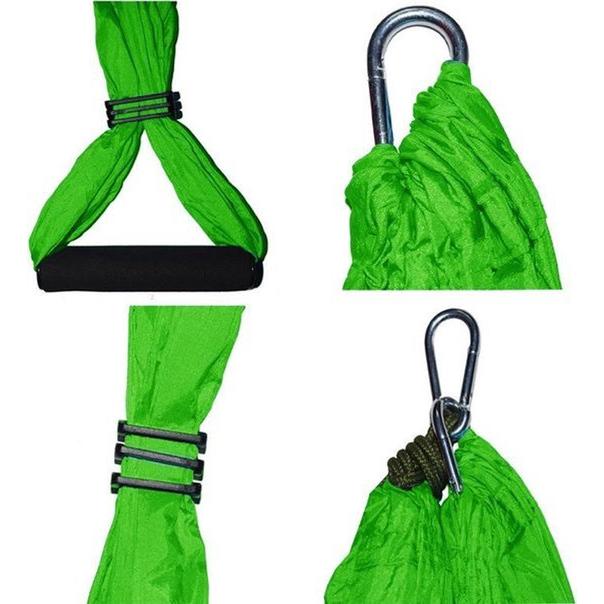 Yoga hangmat - Groen - Aerial Yoga schommel - Compleet systeem met 3 sets handgrepen - tot 300kg