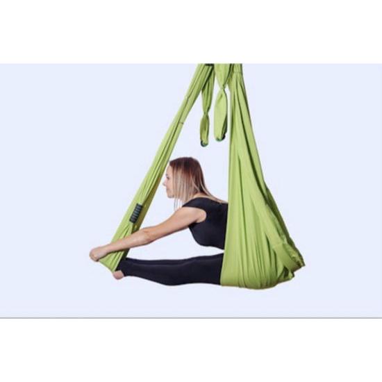 Yoga hangmat - Groen - Aerial Yoga schommel - Compleet systeem met 3 sets handgrepen - tot 300kg