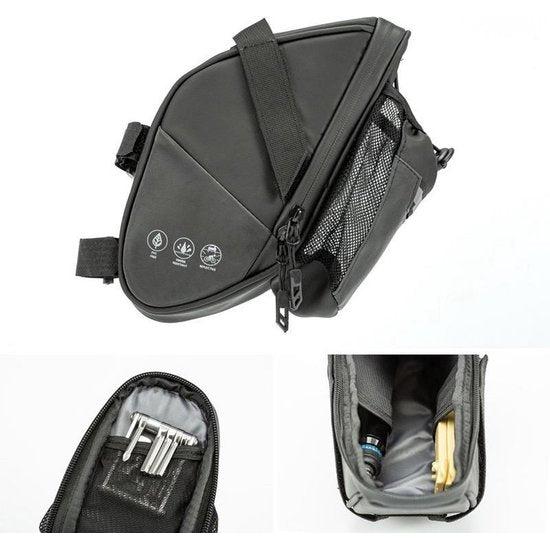 Saddlebag voor MTB Fiets Met bidonhouder - Zwart - Fietstas - Fiets Zadeltas - Opberging Zadel - Voor Wielrennen, Mountainbike, Racefiets, Omafiets, Opafiets en andere Fietsen - Regenbestendig - Waterbestendig - Fietszadeltas