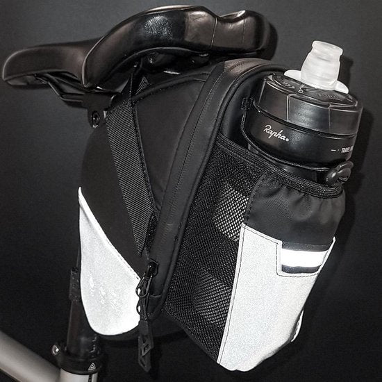 Saddlebag voor MTB Fiets Met bidonhouder - Zwart - Fietstas - Fiets Zadeltas - Opberging Zadel - Voor Wielrennen, Mountainbike, Racefiets, Omafiets, Opafiets en andere Fietsen - Regenbestendig - Waterbestendig - Fietszadeltas