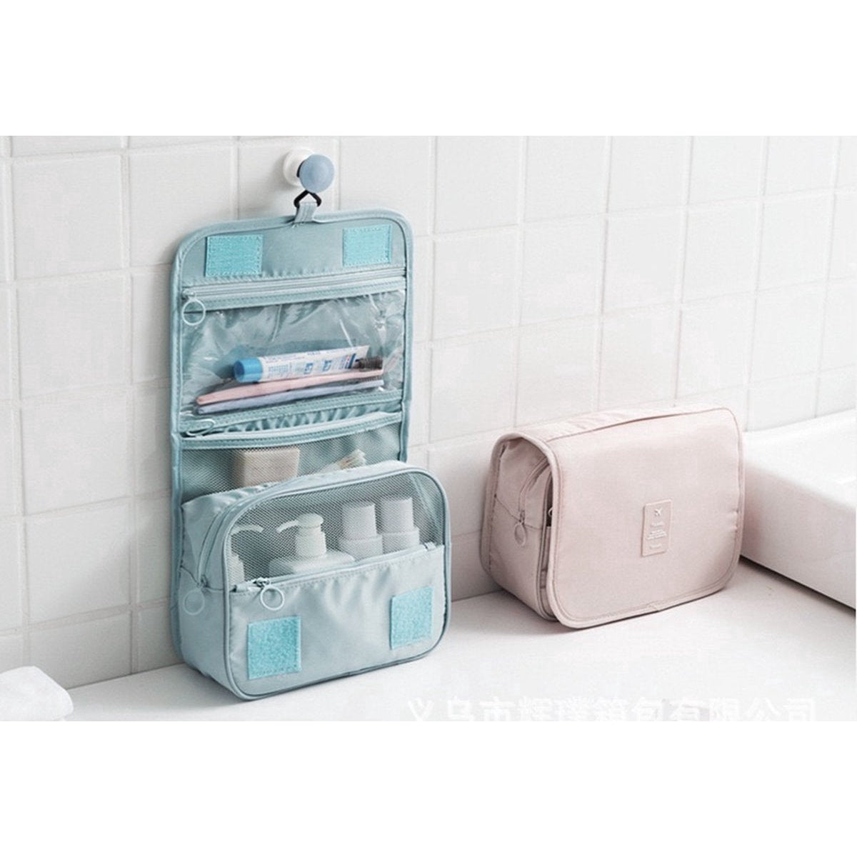 Nixnix - Reis Toilettas blauw met Haak Travel Etui Organizer voor Toiletartikelen Kamperen & Reizen Accessoires – Toilet Bag voor Dames en Heren